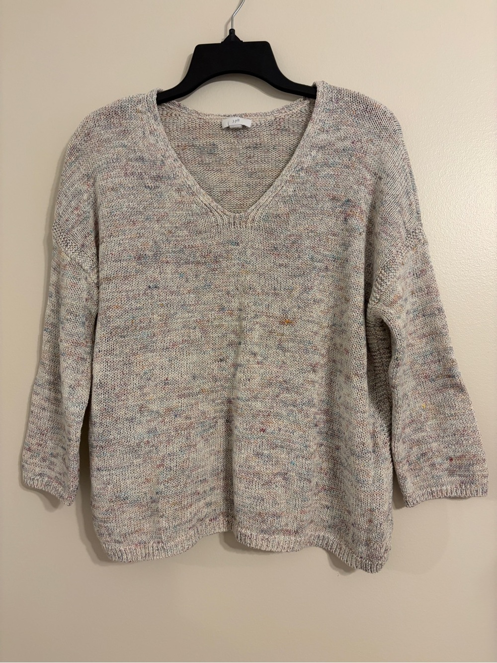 J. Jill | Speckled Neutral V-Neck Sweater with 3/4 sleeves size MP